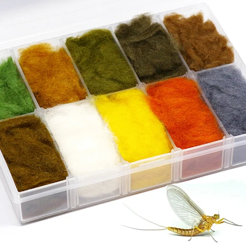 Imagen 2 del producto Kapok-Materiales de doblaje de trucha flotante, dispensador de moscas secas ultrafino, 10 colores, surtido de doblaje de moscas pequeñas