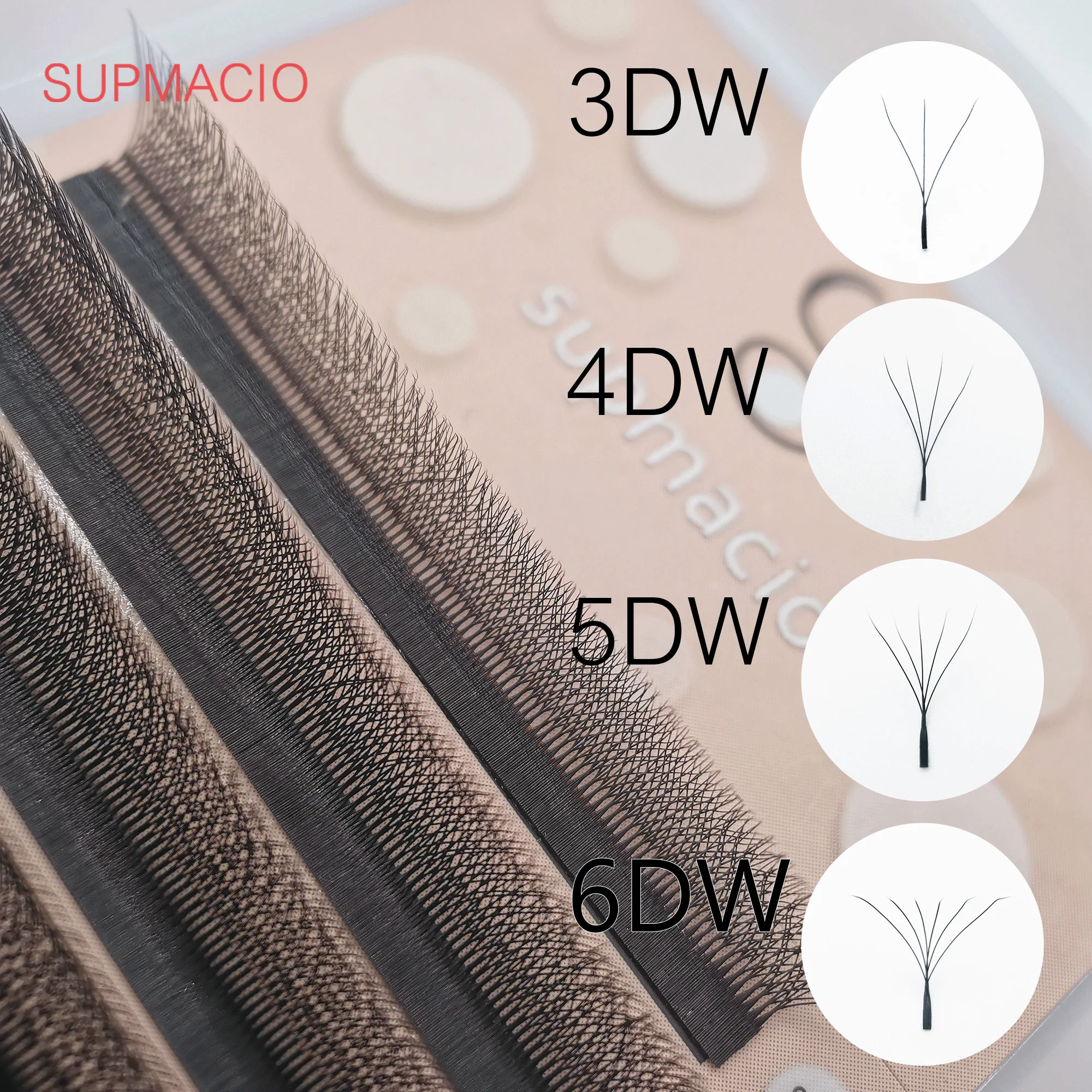 Supmacio W-förmige Blüte 2D 3D 4D 5D 6D Automatische Blüte Vorgefertigte Volumenfächer C/D-Locken Natürliches weiches Licht Einzelwimpern