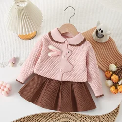 Children's Clothing Sets Three-dimensional Rabbit Knitted Cardigan + Pleated Skirt Baby Girl Winter Clothes Knit Sweater