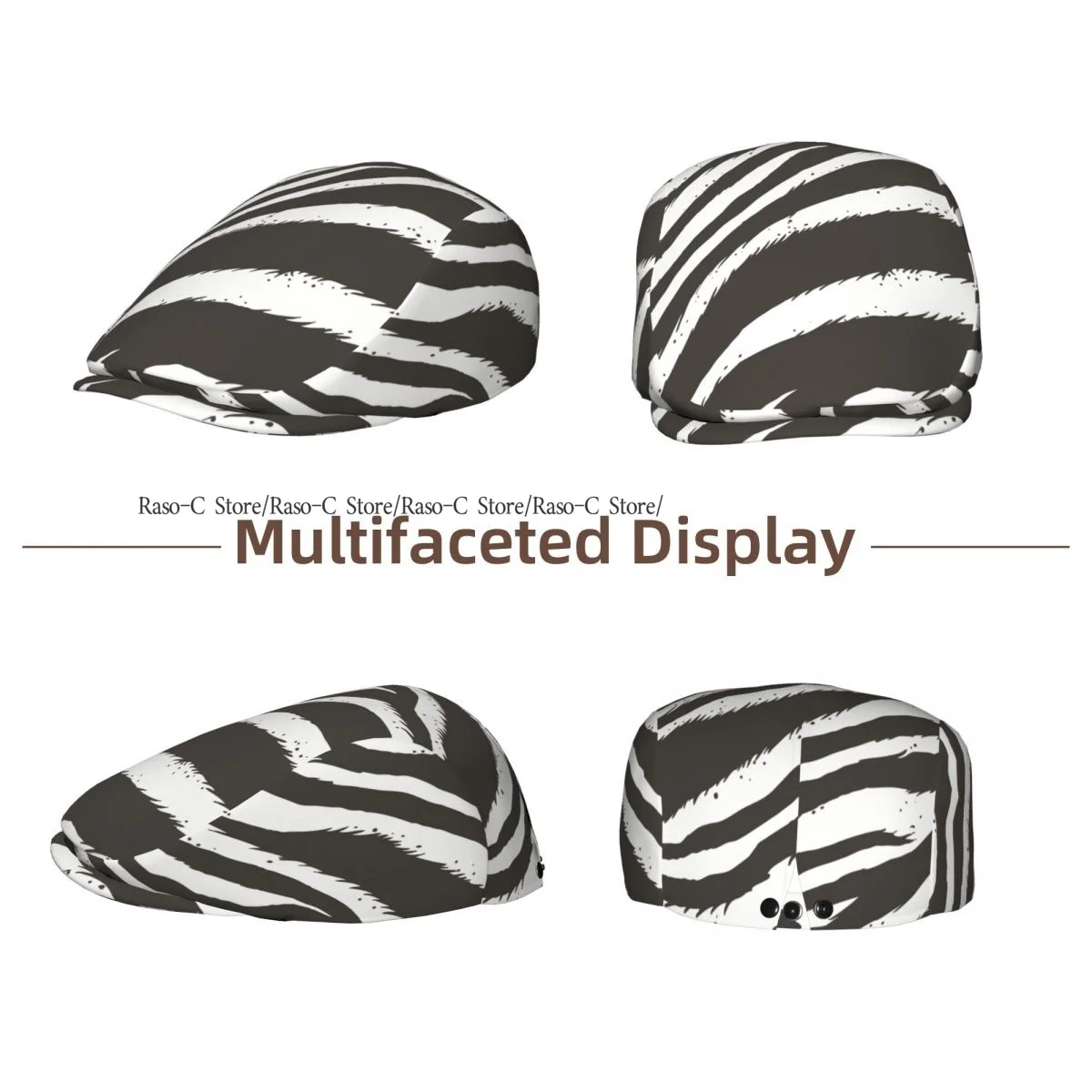 Unisex Adult Forward Peaked Cap Zebra Stripes Newsboy Flat Cap Casual Streetwear Ivy Driving Hat