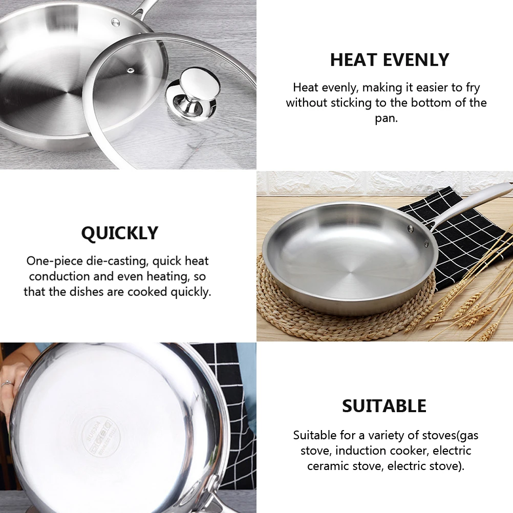 

1 pc Stainless Steel Frying Pan 304 Food Grade Non-Stick Cooking Pan For Gas Induction Stove Kitchen Restaurant Use