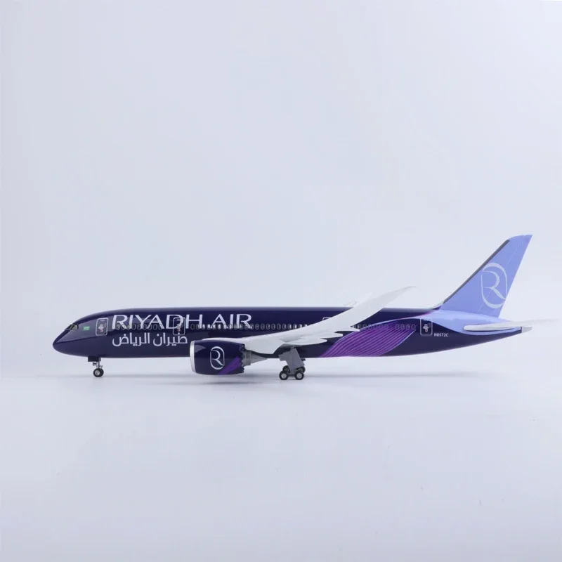 Collection 43CM Plane B787 Riyadh Air Airline Airplane Resin Aircraft with Lights Landing Gears Model Toys for Kids Home Decor