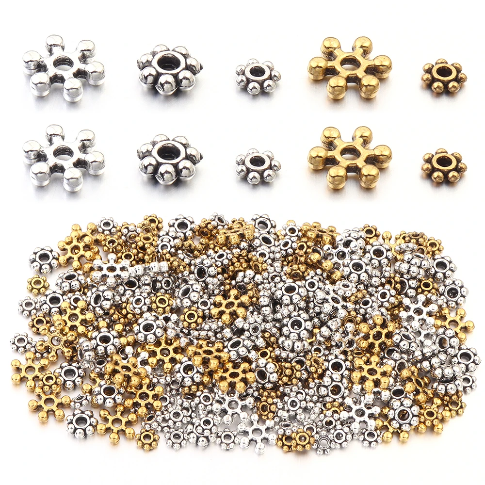 100-200 teile/los Antike Gold/Silber Farbe Kleine Schneeflocke Spacer Perlen Metall Flache Perlen Für Schmuck Machen DIY armbänder Halskette