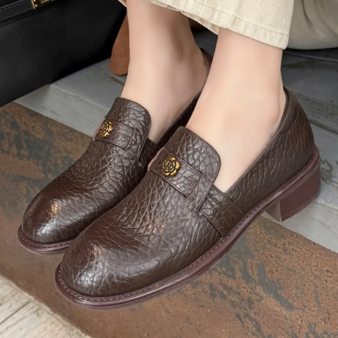 

danxuefei women's cow leather round toe slip-on flats loafers 4cm thick med heel causal female moccasins shoes for woman sale