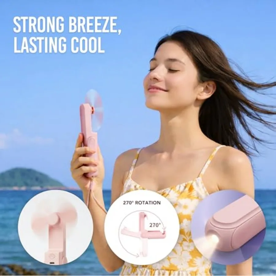 3-in-1 Portable Handheld Fan with Mirror and Flashlight - Mini Personal Fan, 22H Cooling, USB Rechargeable Travel Fan for Women