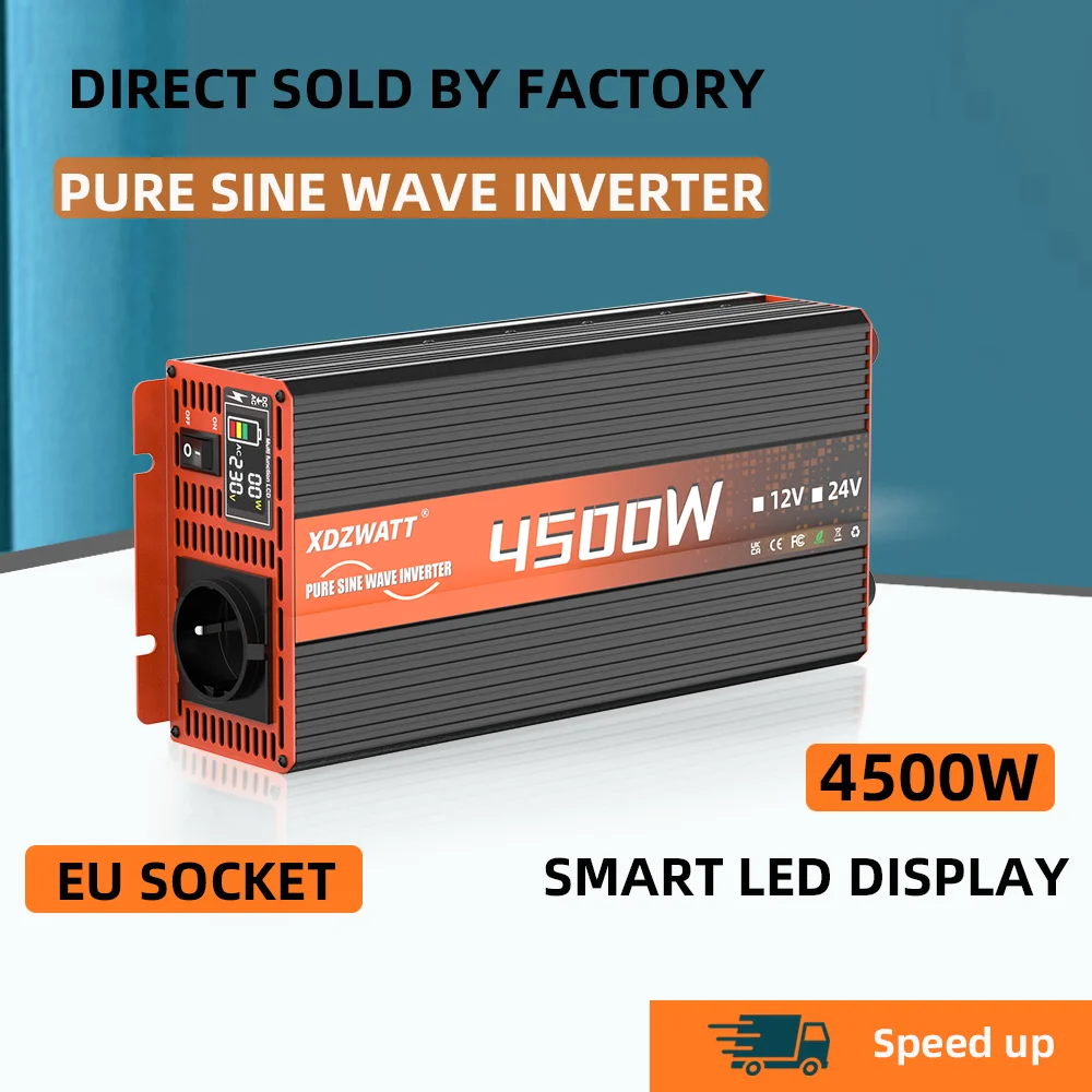 Pure Sine Wave Inverter DC 12V to AC 220V 50HZ EU socket 4500W  Voltmeter Converter Transformer