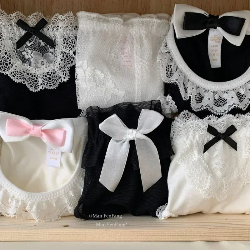 Cute Lolita Bow Maid Panties Women Anime Low Waisted Princess Briefs Young Girl's Sexy Tie Up Underwear Lace Underwear for Girls