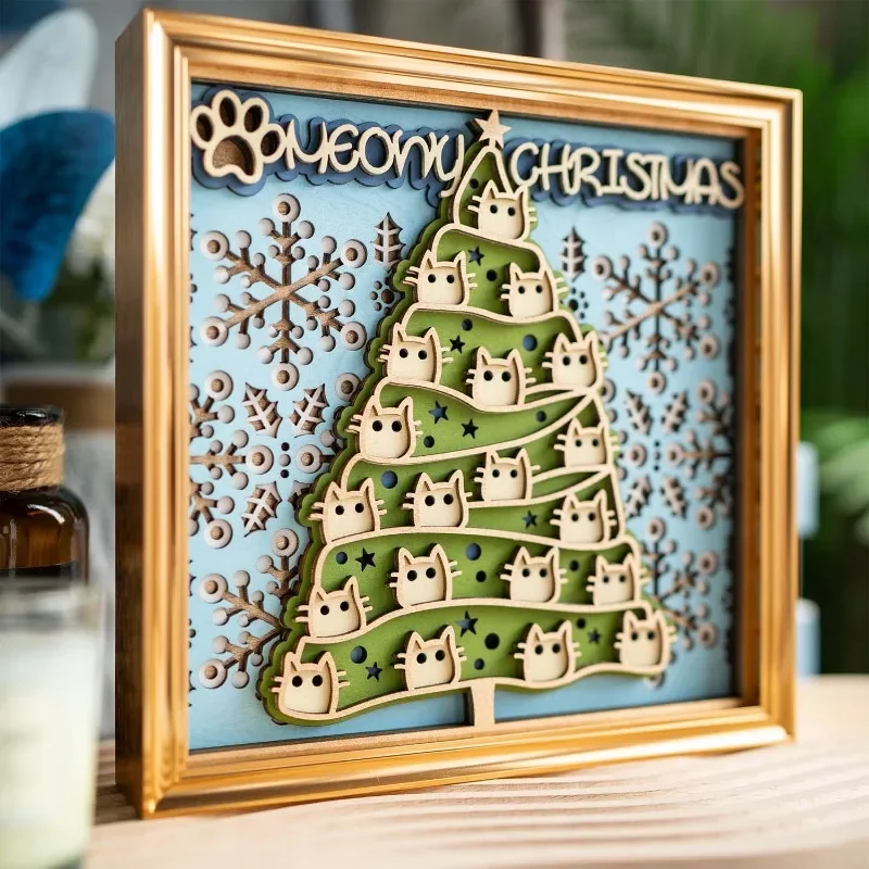Stacked carved Christmas cat, cute, home decoration, ornaments, gifts Classical