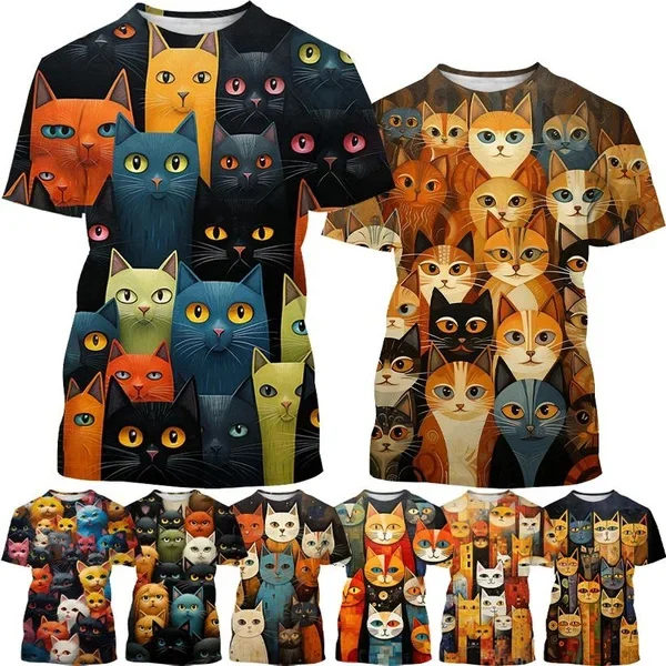 

New Funny Cute Cat 3D Printing T-shirt Arrivals Personality Fashion Cool Harajuku Style Street T-Shirt