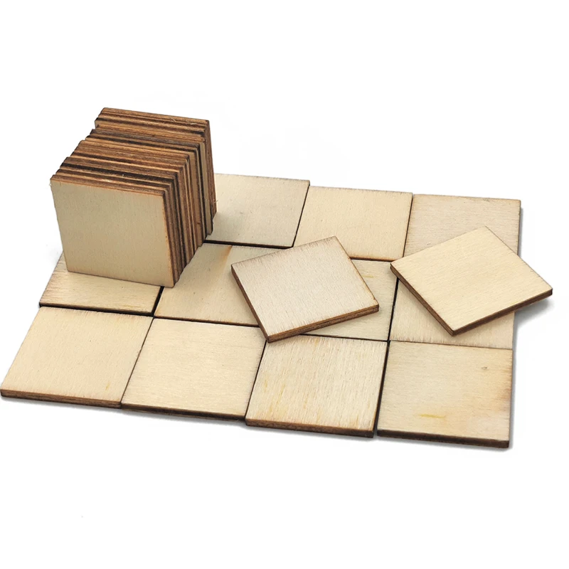 30pcs 30mm Unfinished Wooden Square Blank Natural Wood Slices Wooden Cutout Tiles for DIY Crafts Home Decor Painting Staining