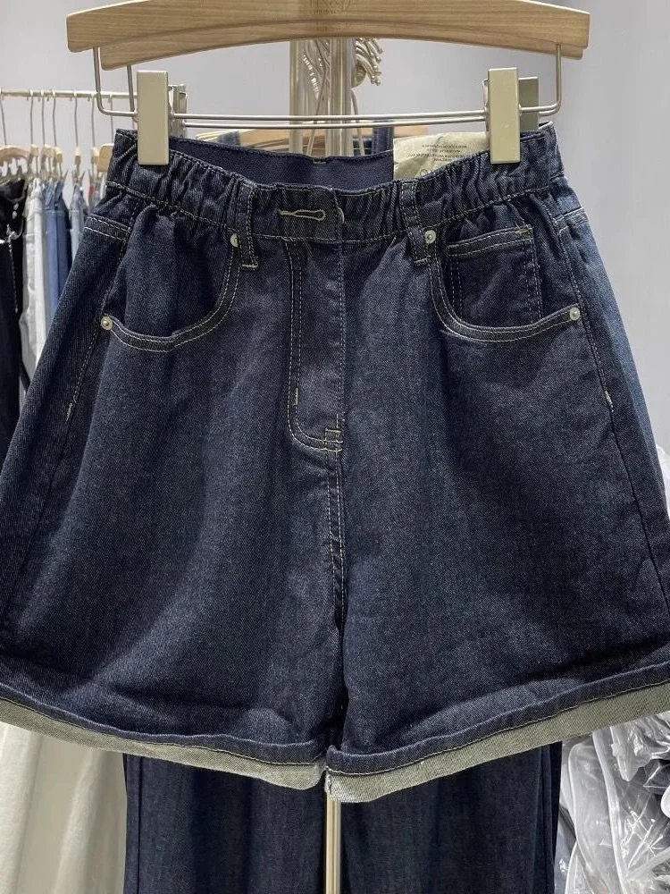 

plus Size 300 Pounds Korean Style High Waist Wide Leg Short Jeans Women Summer Thin Loose A-Line Hot Pants Casual Commute Style