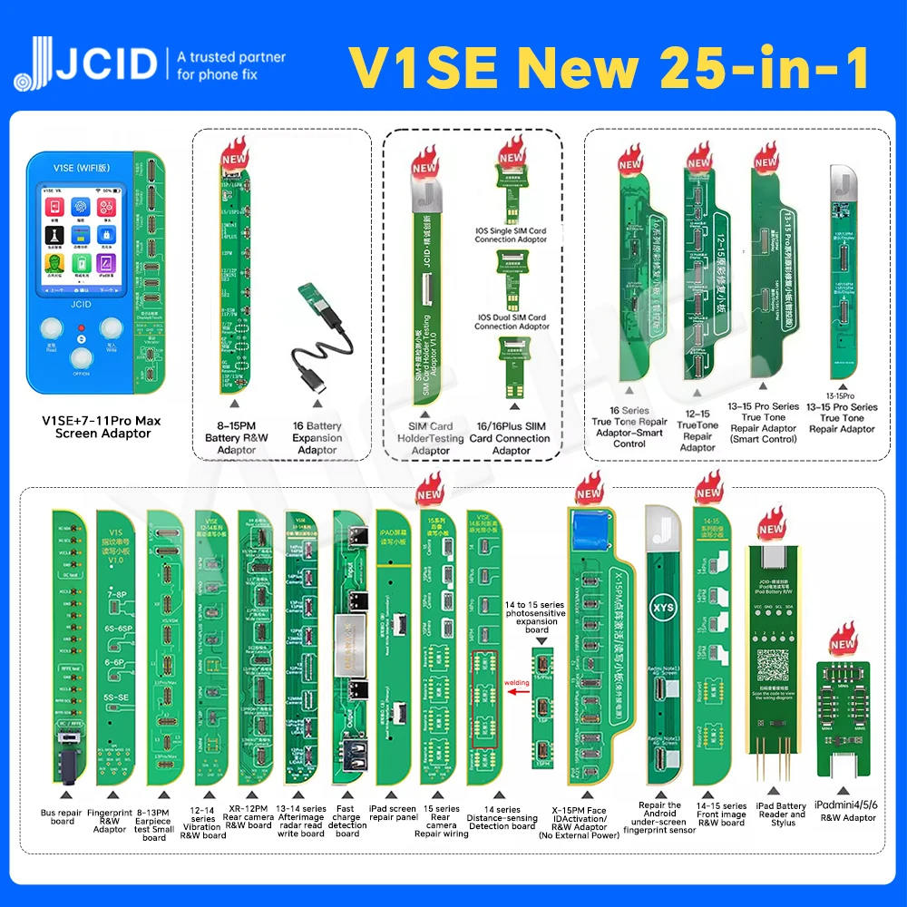 JCID V1SE مبرمج آيفون 7-15PROMax صحيح لهجة الانتعاش بطارية نقطية الاهتزاز سماعة FPC كاميرا JC أدوات إصلاح #1