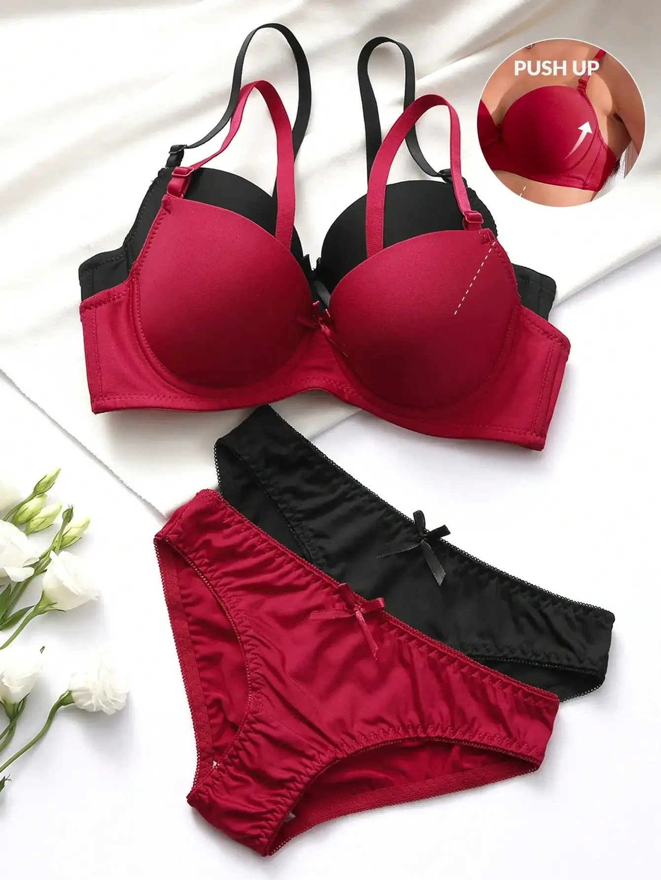 

High Quality Sexy Lingerie Set For Women's Lace Up Steel Ring Push Ups 2-piece Set For Daily Underwear Set A2127