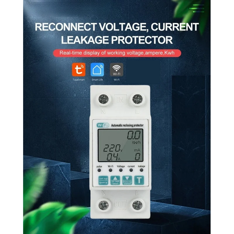 

Reclosable smartlife TUYA WIFI Circuit breaker 63A 110V 220V Energy Meter Metering Timer with voltage current leakage protection
