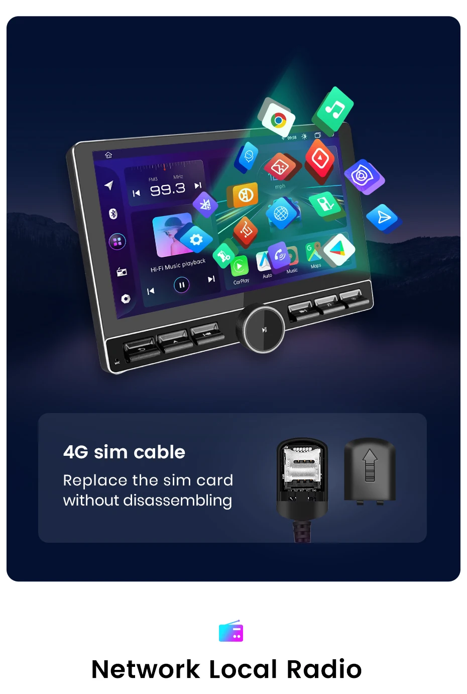 Junsun 10 Zoll drehbarer IPS-Touchscreen 1 Din Universal Wireless für Apple Carplay Android Auto Autoradio Androidauto Stereo Multimedia-Videoplayer Smart Intelligent Systems GPS-Navigation Head Unit Autoradio WIFI BT 4G WIFI FM AM DSP RDS SWC – Detail 15