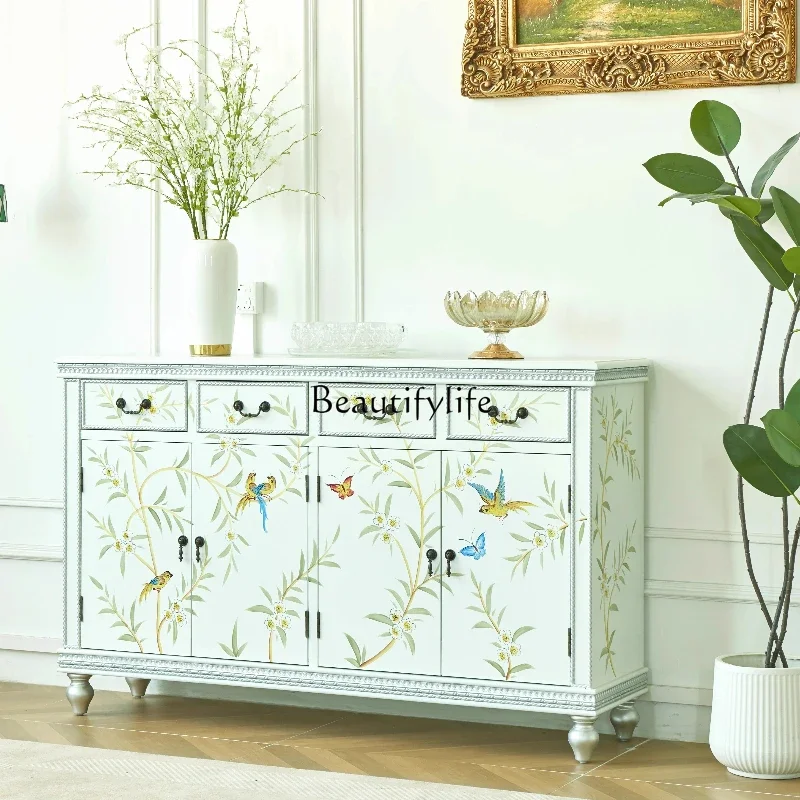 

LXFrench painted dining side retro entrance cabinet cream style simple style American storage bedroom TV cabinetSSS