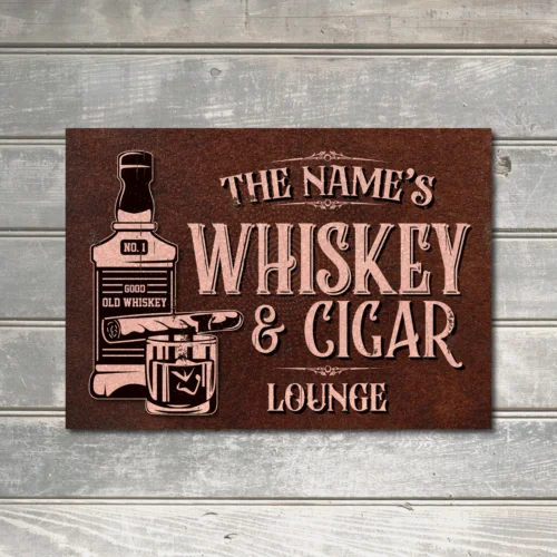 Personalised Whiskey & Cigar Room Sign Room Decor Lounge Man Cave Metal Plaque