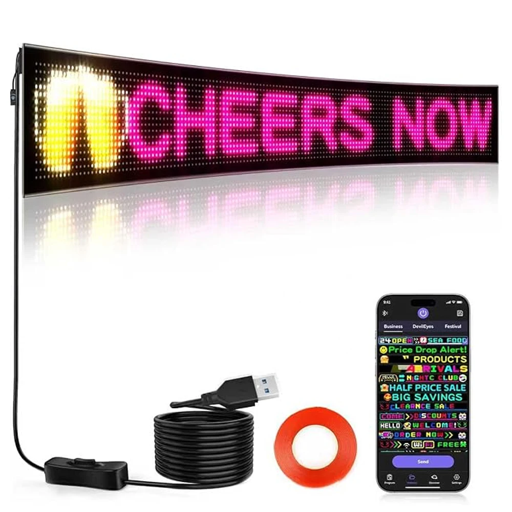Programmable LED Sign, Full Color Bright Scrolling LED Signs, Bluetooth APP Control DIY Text Pattern Animation digital Display