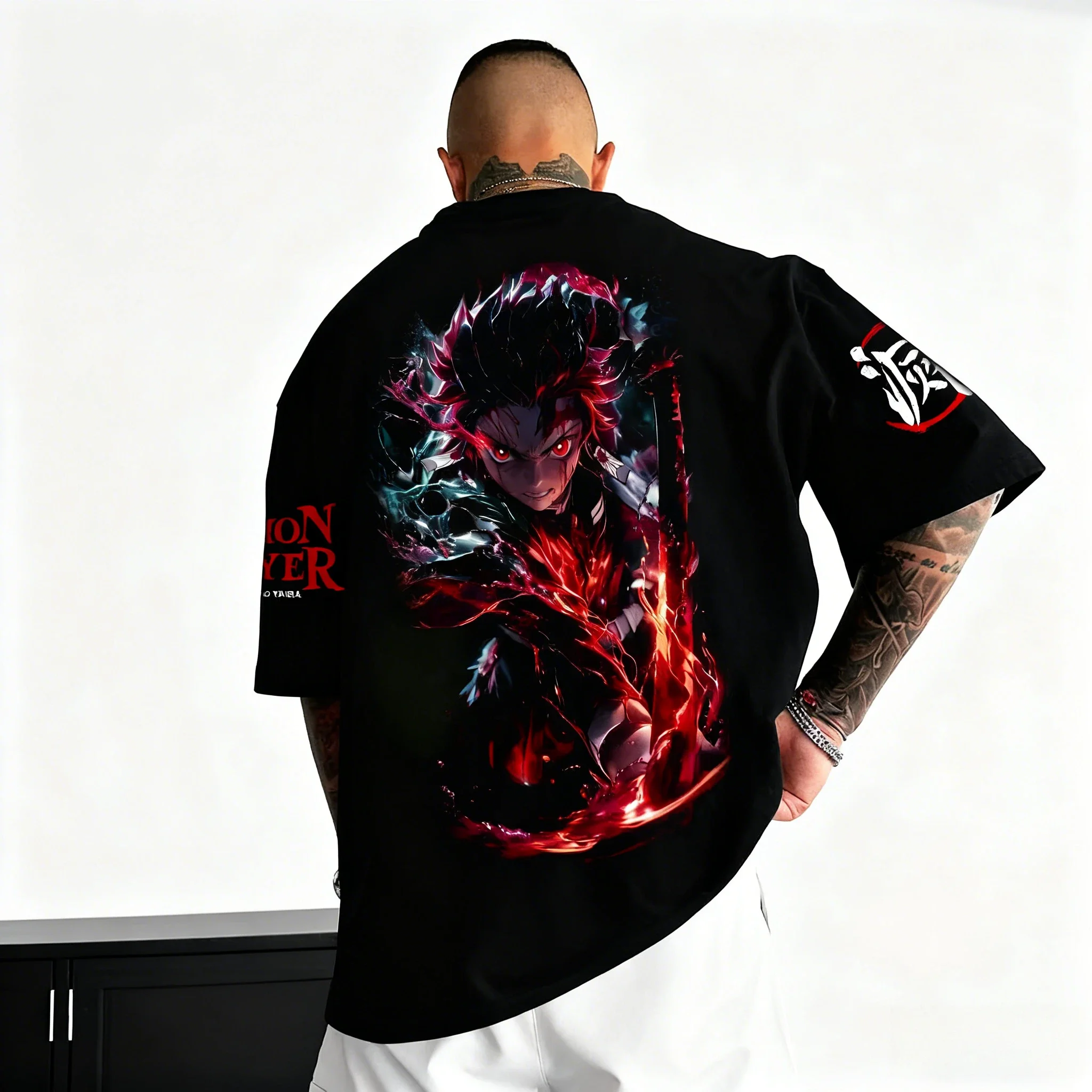 Demon Slayer Anime Tanjirou Bedrucktes T-Shirt 2026 Herren und Damen Herbst/Winter Harajuku Großes tägliches lässiges Eltern-Kind-Top