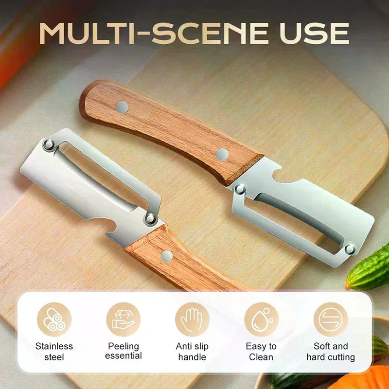 [hot] Wooden Multi Functional Vegetable Peeler Kitchen Veggie Fruit Carrot Orange & Potato Peeler With Ergonomic Handle Julienne