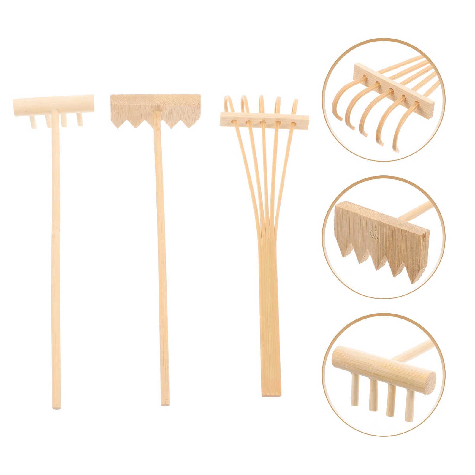 

3 Pcs Zen Garden Sand Rake Feng Shui Decor Bonsai Tree Kit Decorate Mini Wooden Meditation Rakes Tabletop Child Tools for Kids