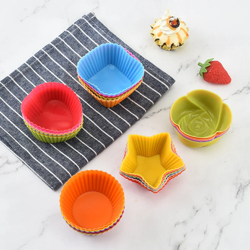 12pcs/lot Silicone Cake Mold Round Heart Shape Muffin Cupcake Baking Molds Home Kitchen Bakeware BPA Free