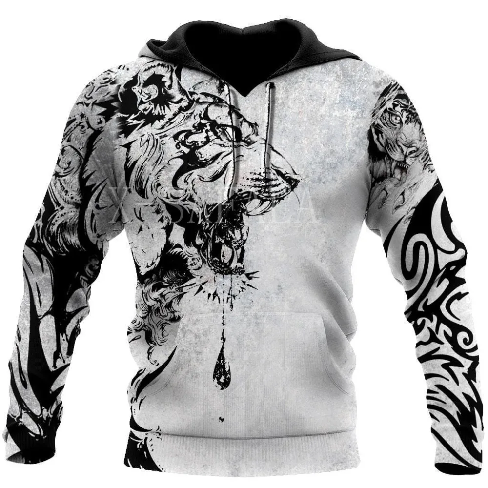 Spring and Autumn Tiger Lion Tattoo 3D Printed Men's Hoodie Unisex Harajuku Fun Hip Hop Sweatshirt Street Essential Oversized