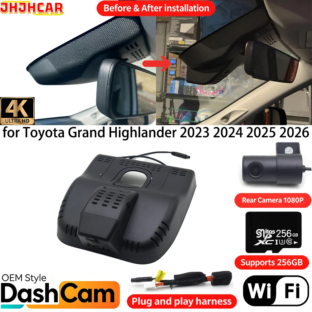 JHJHCAR for Toyota Grand Highlander 2023 2024 2025 2026 ﻿Wifi OEM DVR 4K Dash Cam Front Rear Camera Night Vision Video Recorder