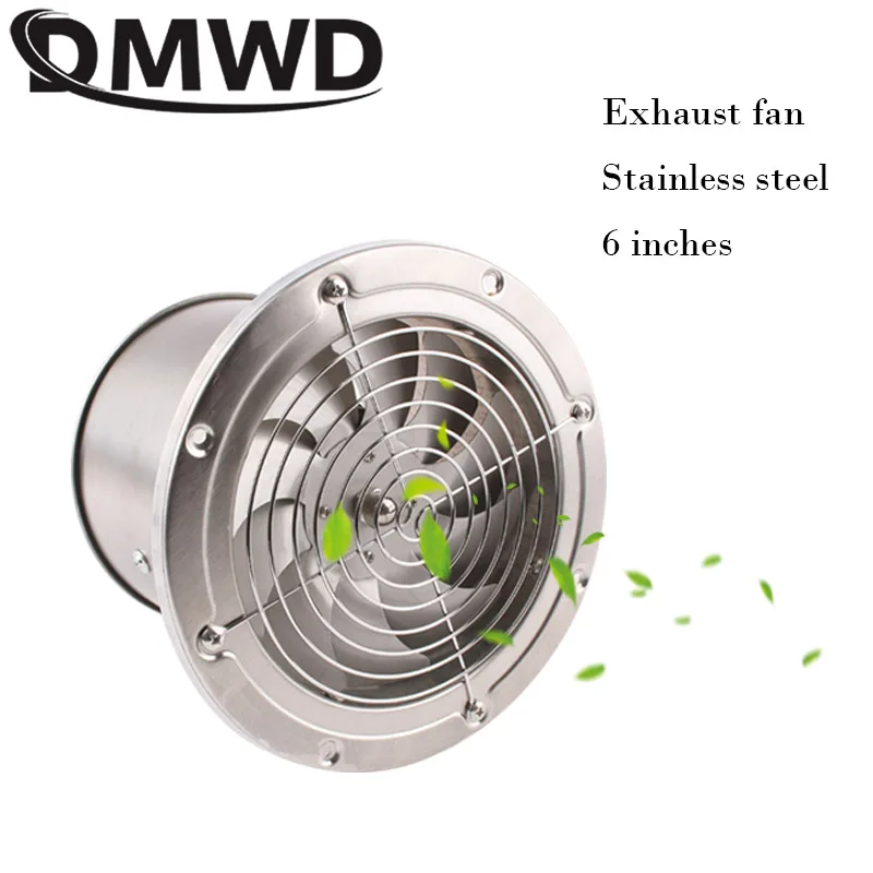 45W 6 Inch Stainless Steel Exhaust Fan Booster 6'' Toilet Kitchen Hanging Wall Window Duct Fan Air Ventilator Extractor Blower