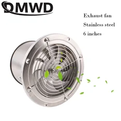 45W 6 Inch Stainless Steel Exhaust Fan Booster 6'' Toilet Kitchen Hanging Wall Window Duct Fan Air Ventilator Extractor Blower