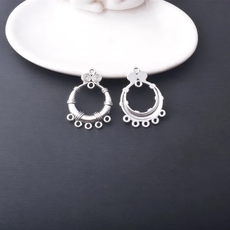 12 Stück/Set Legierungs-Ohrringverbinder mit 3-5 Löchern, antiksilberfarbene Charms, Schmuckzubehör, Boho-Anhänger, DIY-Ohrringe für Frauen – Detail 5