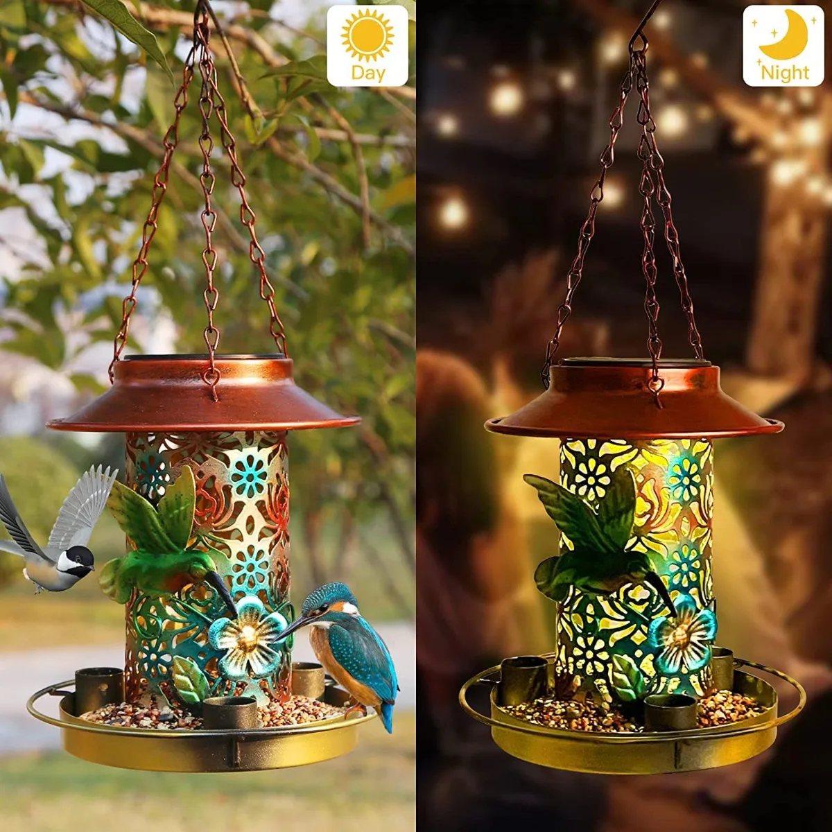 Outdoor Courtyard Garden Tree Hanging Lamp Iron Art Hanging Decorative Throw Feeder Solar Bird Feeder