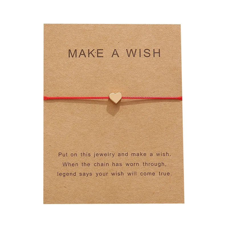 Bestselling Make A Wish Heart Charm Red String Bracelet Women Lucky Wish Blessing Card Heart Bracelet Adjust Rope Friend Gift