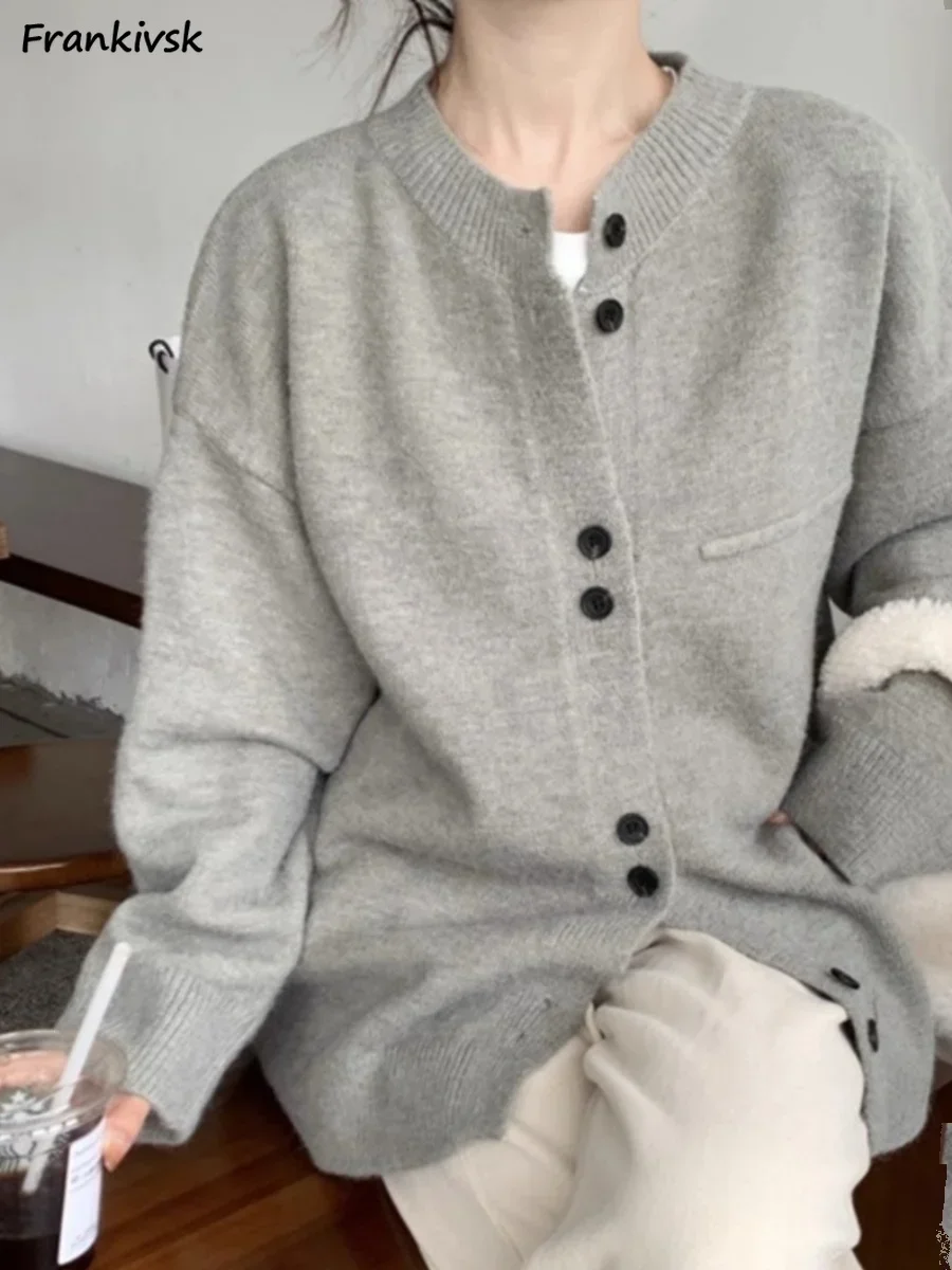 

Однотонный кардиган женский весенне-осенний свободный повседневный трикотаж с длинными рукавами уличная одежда с отложным воротником в стиле ретро элегантные Ins
