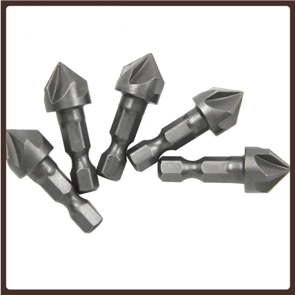 2pc Hexagonal Shank Five Blade Countersunk Drill 12.5mm 5pc Woodworking Hole Opener Spot Facer Deburring Drill Bit Set