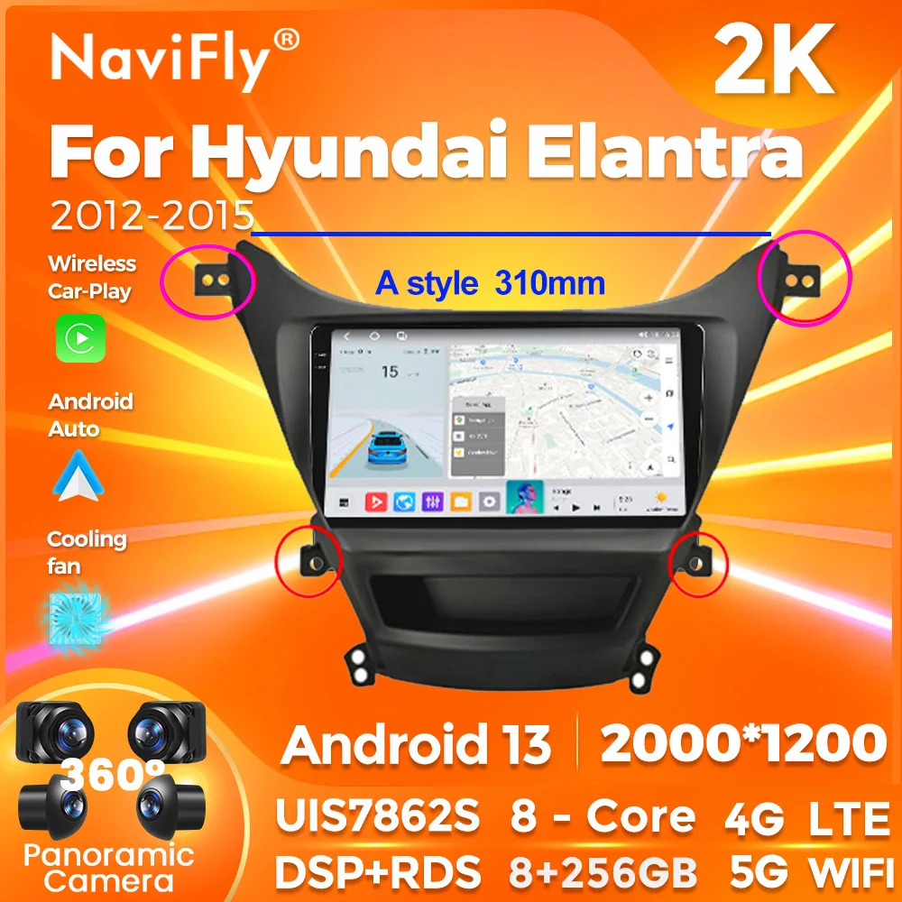 NaviFly Android 14 DSP 8Core 8+256G For Hyundai Elantra Avante MD I35 2011-2013 Car Audio Radio Cassette Carplayer