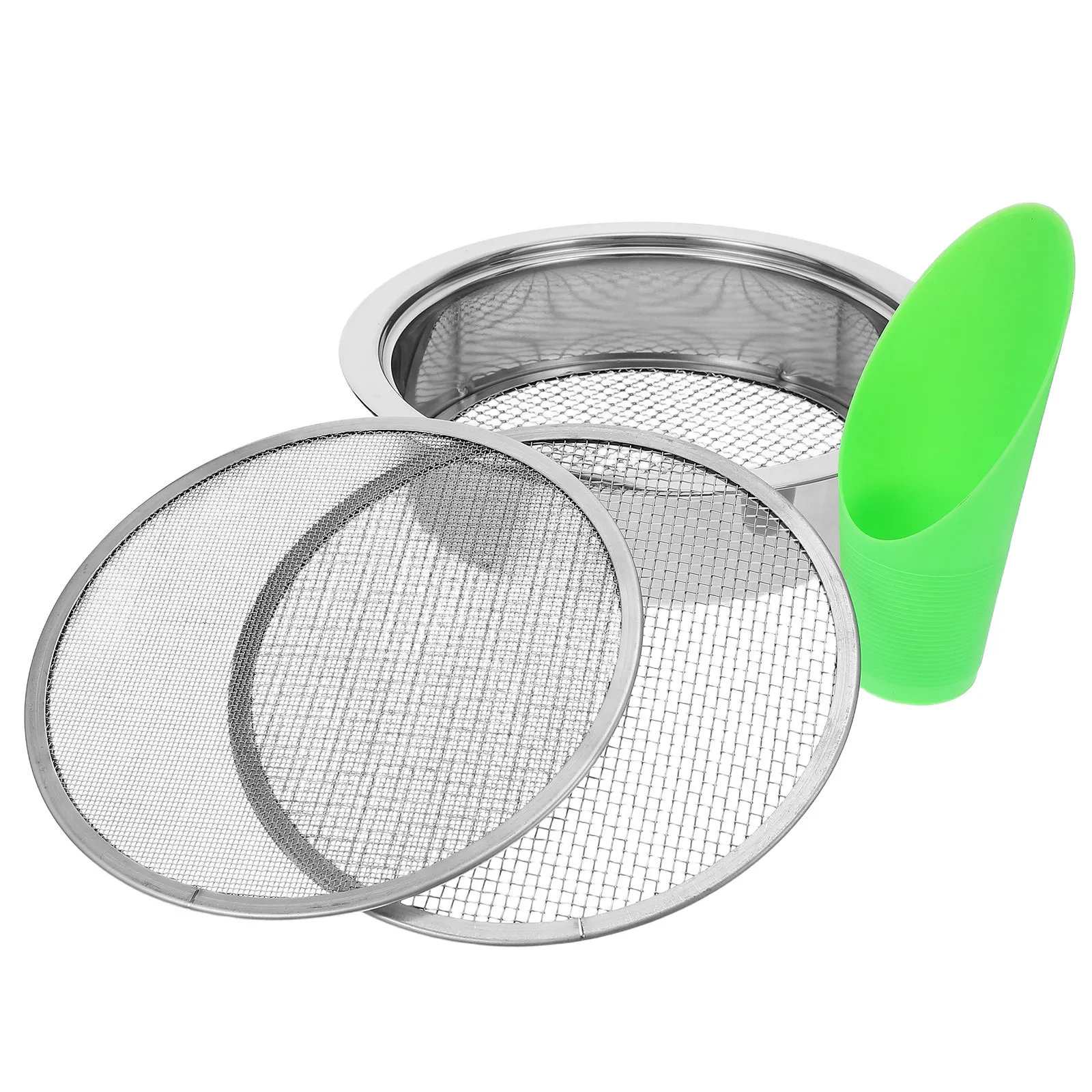 1Set Stainless Steel Soil Sifter Set Fine Mesh Garden Sieve for Compost Dirt Rocks Sand Potting Landscaping Bonsai Soil Sifting