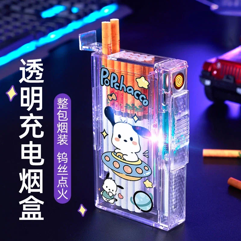 Sanrio Cinnamoroll Pochacco Kuromi new cool creative cartoon slim rechargeable cigarette case and cigarette lighter all in one