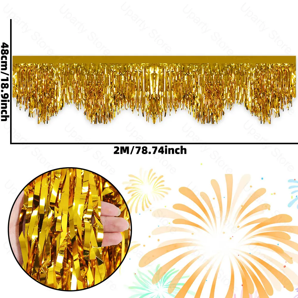 6,56 Fuß Silberfolie Fransen Girlande Hängende Vorhänge Silber Gold Lametta Luftschlangen Banner für Geburtstag Hochzeit Party Hintergrund Dekor – Detail 7