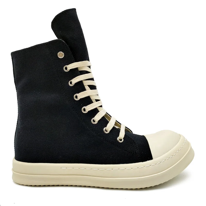Brand Luxury Ramones Black Canvas High Top Sneakers Side Zipper Thick Rubber Sole Streetwear Punk Style Casual Shoes view 5