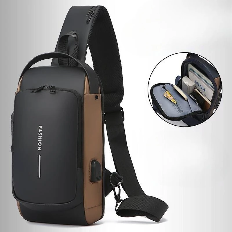 مصمم متعدد الوظائف مضاد للسرقة USB الكتف حقيبة كروسبودي السفر الرافعة حزمة رسول حزمة حقيبة صدر للرجال العلامة التجارية الفاخرة الرجال #2
