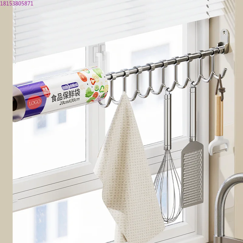 

Кухонная передвижная полка с крючками из нержавеющей стали 304, настенная кухонная утварь на пороге окна