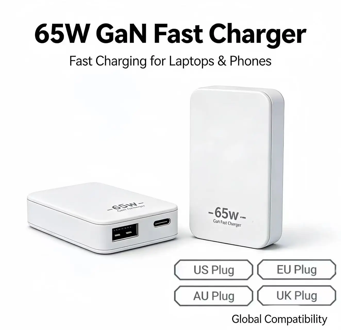 

Зарядное устройство GaN 65 Вт с USB-C PD 3.0, быстрая зарядка, 1 порт USB-A, 1 порт Type-C, дорожное зарядное устройство для iPhone, Samsung, Xiaomi, Huawei, ноутбуков