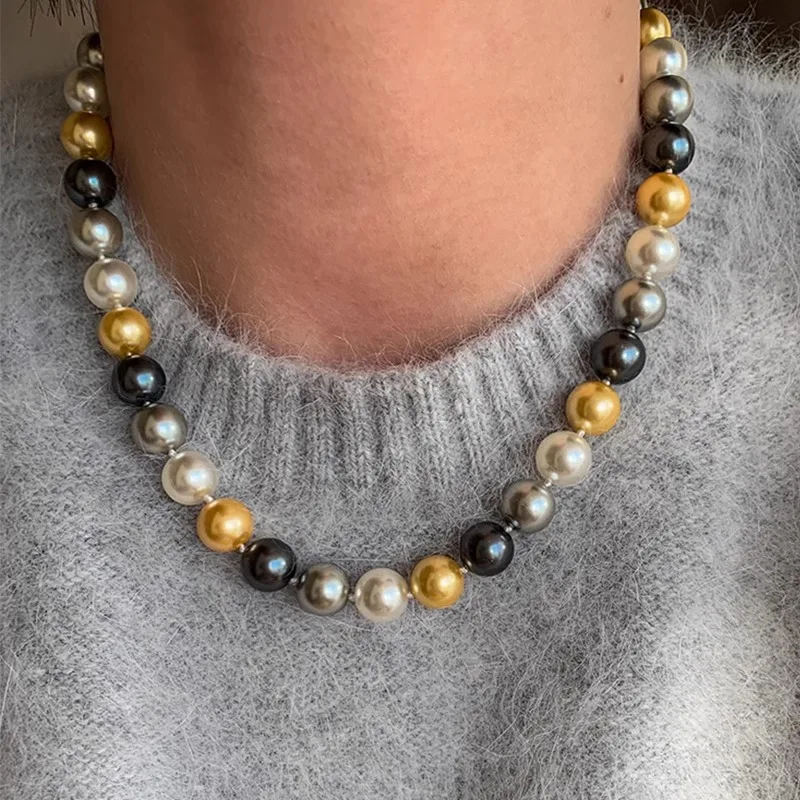 Mixed Color 10-11mm Pearl Necklace, Sweater Chain, Pearl Jewelry 925 Sterling Silver