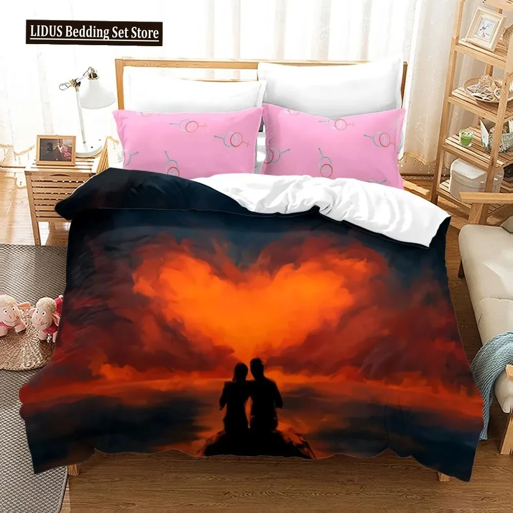 Red Love Heart Duvet Cover Set Romantic Theme Comforter Cover Valentine's Day Gift For Girls Women Couple Bedding Set King Size