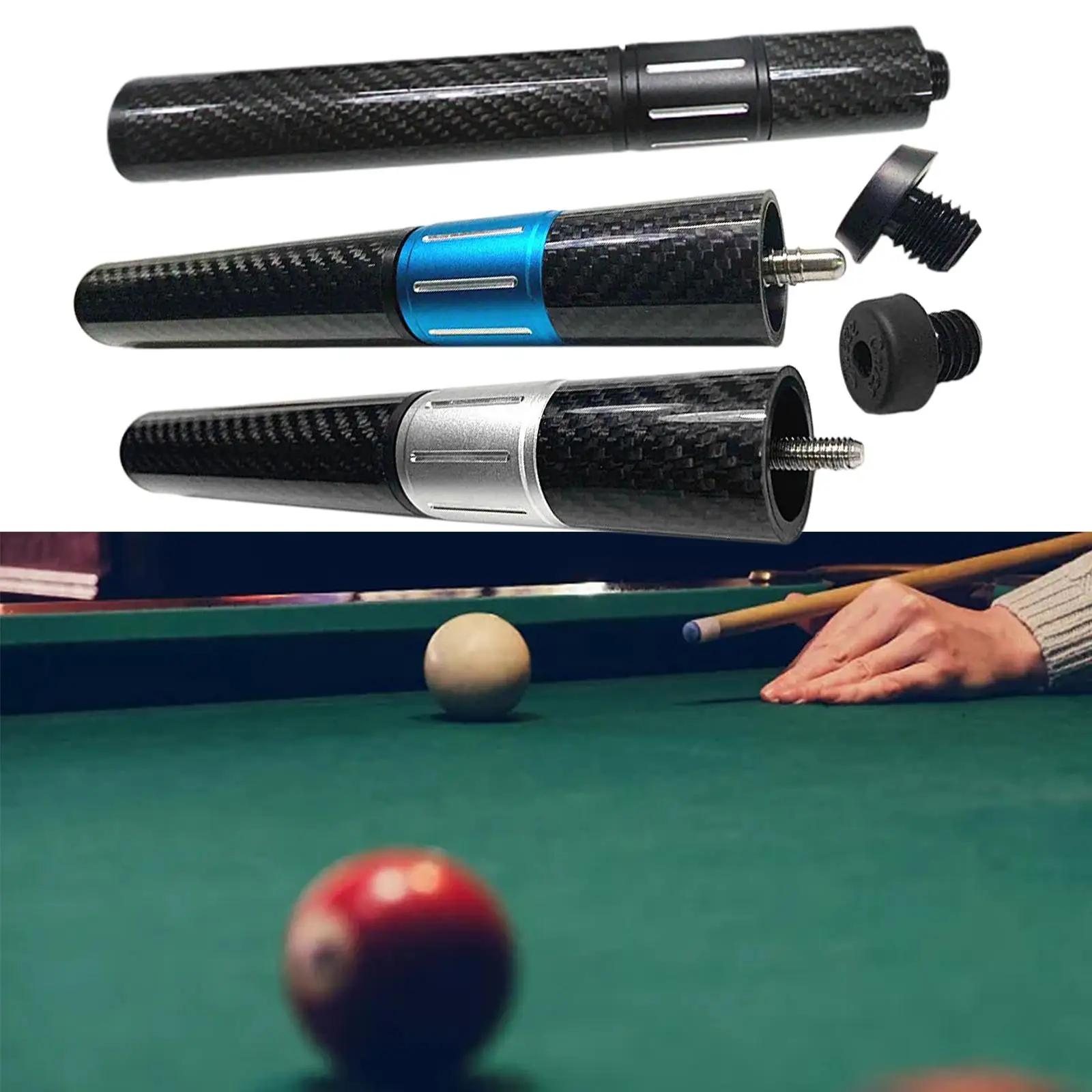 Pool Cue Butt End Extender Carbon Fiber Billiard Light Weight Lengthen Tools