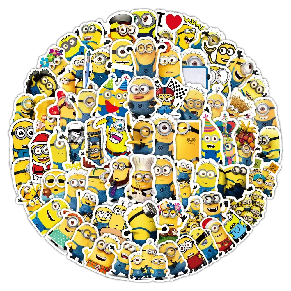 100PCS Cute Cartoon Anime Minions Graffiti Stickers for Bicycle Hand Account Pencil Case Decals