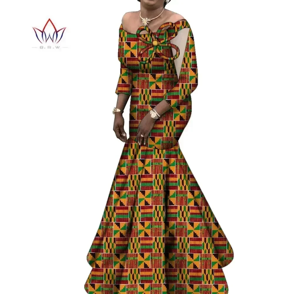 Bintarealwax Women's dress Nigerian Plus Size Traditional Ankara Ladies Elegant Robe Dashiki Female formal long dresses WY10175
