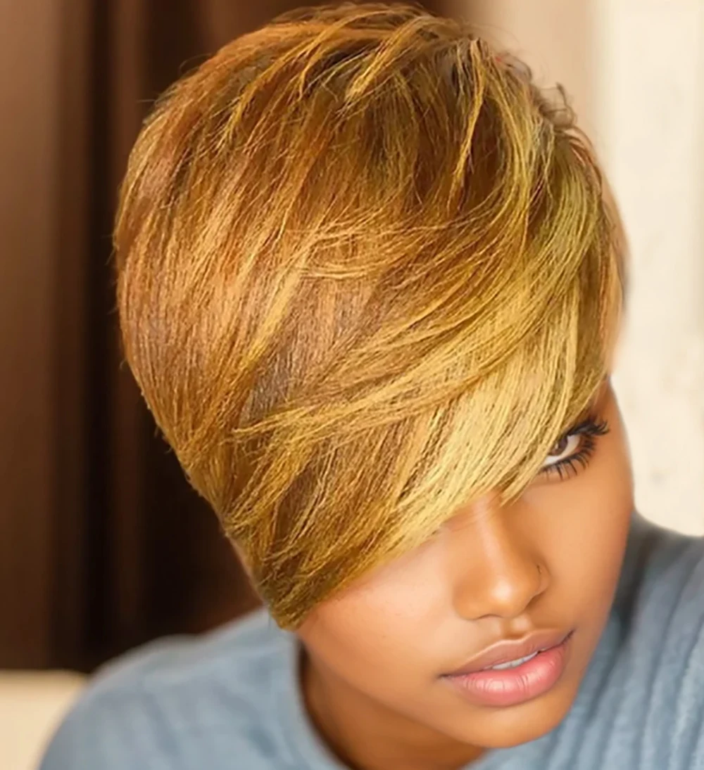 Nicelatus Synthetic Wigs for Black Women Short Brown Wigs with Blonde Bangs Short Pixie Cut Wigs for Black Women Very Nice Wig