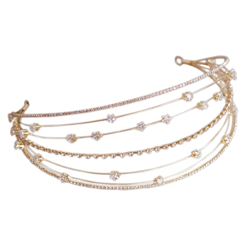 

Golden Multi Layer Headb Wedding Hair Accessories Crystal Decor Bridal Headdress Lightweight Comfortable Elegant